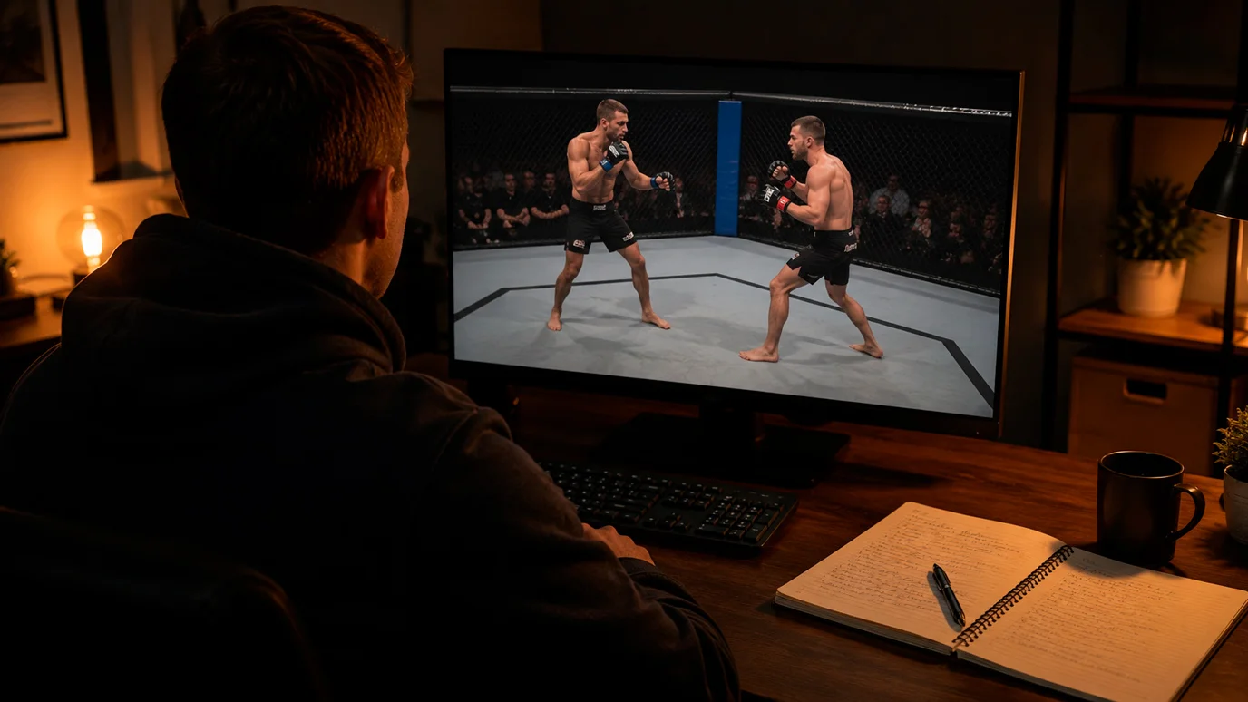 Person analysiert UFC-Kampfstatistiken auf einem Bildschirm